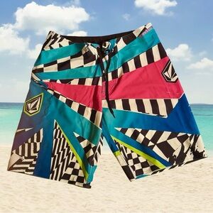 Retro Volcom Stone Neon Bright  Surf Board Shorts 38" Waist D A Ryan